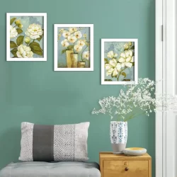 White Flower Set of 3 White Framed Painting